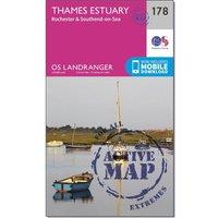 Landranger Active 178 Thames Estuary, Rochester & Southend-on-Sea Map With Digital Version, Pink