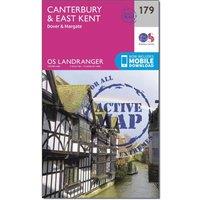 Landranger Active 179 Canterbury & East Kent, Dover & Margate Map With Digital Version, Pink