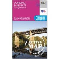 Landranger Active 187 Dorking, Reigate & Crawley Map With Digital Version, Pink