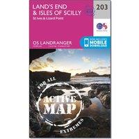 Landranger Active 203 Land's End, Isles of Scilly, St Ives & Lizard Point Map With Digital Version, Pink