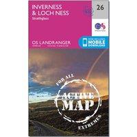 Landranger Active 26 Inverness & Loch Ness, Strathglass Map With Digital Version, Pink