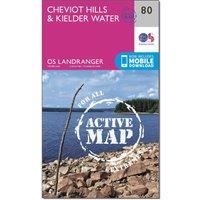 Landranger Active 80 Cheviot Hills & Kielder Water Map With Digital Version, Pink