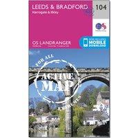 Landranger Active 104 Leeds & Bradford, Harrogate & Ilkley Map With Digital Version, Pink