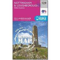 Landranger Active 129 Nottingham & Loughborough, Melton Mowbray Map With Digital Version, Orange