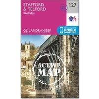 Landranger Active 127 Stafford & Telford, Ironbridge Map With Digital Version, Pink