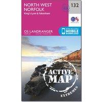 Landranger Active 132 North West Norfolk, King's Lynn & Fakenham Map With Digital Version, Pink