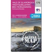 Landranger Active 170 Vale of Glamorgan, Rhondda & Porthcawl Map With Digital Version, Pink