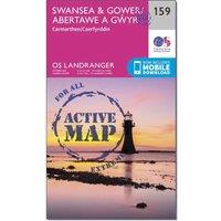 Landranger Active 159 Swansea & Gower, Carmarthen Map With Digital Version, Pink