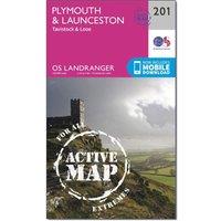 Landranger Active 201 Plymouth, Launceston, Tavistock & looe Map With Digital Version, Pink