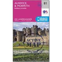 Landranger Active 81 Alnwick & Morpeth, Rothbury & Amble Map With Digital Version, Pink