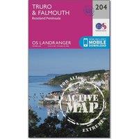 Landranger Active 204 Truro, Falmouth & Roseland Peninsula Map With Digital Version, Pink