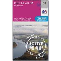 Landranger Active 58 Perth & Alloa, Auchterarder Map With Digital Version, Pink