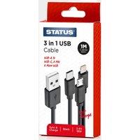 USB-A To Multi Lead PVC Cable 1m, Black