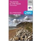 OS Landranger 193 Taunton & Lyme Regis, Chard & Bridport Map, Pink