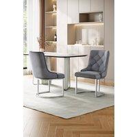 Living and Home Upholstered Tufted Velvet Buttoned Dining Chair for 2 in Grey