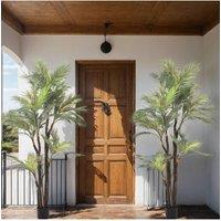 Living and Home 2m Artificial 2-Stems Parlour Palm in Black Plastic Pot Realistic Faux Greenery