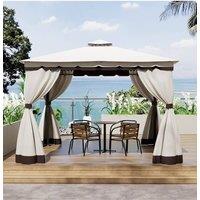 Living and Home 10 x 10FT Tiered Roof Metal Frame Patio Gazebo with Curtains in Beige