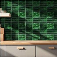 Living and Home 10Pcs 3D Rectangle Straight Pattern Self-Adhesive Wall Tile Stickers in Green