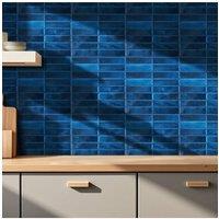 Living and Home 10Pcs 3D Rectangle Straight Pattern Self-Adhesive Wall Tile Stickers in Dark Blue