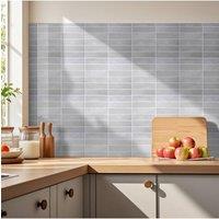 Living and Home 10Pcs 3D Rectangle Straight Pattern Self-Adhesive Wall Tile Stickers in Light Beige