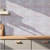 Living and Home 10Pcs 3D Rectangle Straight Pattern Self-Adhesive Wall Tile Stickers in Light Brown