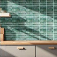 Living and Home 10Pcs 3D Rectangle Straight Pattern Self-Adhesive Wall Tile Stickers in Dark Green