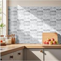 Living and Home 10Pcs 3D Rectangle Straight Pattern Self-Adhesive Wall Tile Stickers in Grey