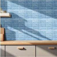 Living and Home 10Pcs 3D Rectangle Straight Pattern Self-Adhesive Wall Tile Stickers in Light Blue