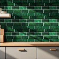 Living and Home 10Pcs 3D Self-Adhesive Stone Effect Subway Tiles Wall Tile Stickers in Dark Green