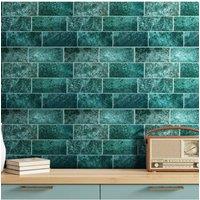 Living and Home 10Pcs 3D Self-Adhesive Stone Effect Subway Tiles Wall Tile Stickers in Green