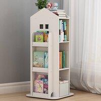 Living and Home House Frame Rotating Bookshelf Storage Rack in White