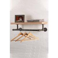 Living and Home 100/75/50cm Wall Mounted Storage Shelf with Metal Pipe Towel Rack in Black | Size: Small