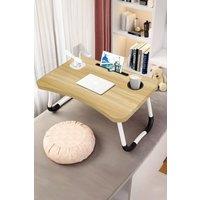 Living and Home Foldable Laptop Bed Table with USB Ports in Natural