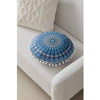 Living and Home 43cm/16.93in Boho Chic Round Feather Throw Pillow Cover Floor Pillow Cover in Blue