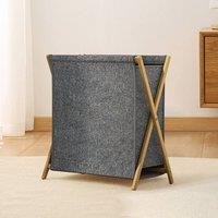 Living and Home 72/90L Lanudry Basket Lanudry Hamper with Bamboo Frame in Dark Grey | Size: Large