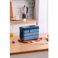 Living and Home 3-Layer 1450ML Plastic Bento Lunch Box 4-Compartment Stackable Food Container with Cutlery in Blue