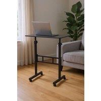 Living and Home Height Adjustable Mobile Laptop Desk with Wheels in Black