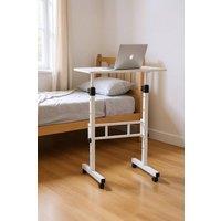 Living and Home Height Adjustable Mobile Laptop Desk with Wheels in White