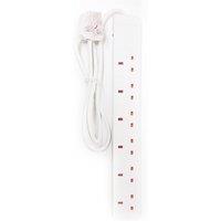 Living and Home 6 Way Extension Leads with Cable 3G1.25, 2M, White, with Switch, Child-Resistant Sockets
