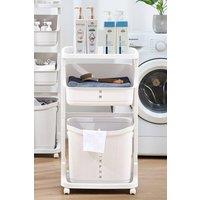 Living and Home 3-Tier Detachable Laundry Basket Fruit Vegetable Storage Rack Kitchen Trolley Cart with Wheels in White