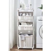 Living and Home 4-Tier Detachable Laundry Basket Fruit Vegetable Storage Rack Kitchen Trolley Cart with Wheels in White
