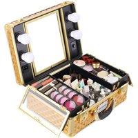 Living and Home Professional Makeup Case with Adjustable LED Warm Lights in Gold