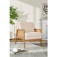 Living and Home White Teddy Fur Rattan Armrest Sofa Cushioned Armchair