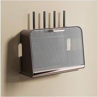 Living and Home 30cm W x 12cm D x 22cm H Power Strip Storage Case Wi-Fi Board Router Organizer Box Brown and Clear