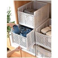 Living and Home Plastic Compartments Stackable Clothes Storage Basket Wardrobe Drawer Organizer in Off White