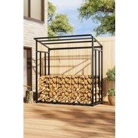Living and Home 6 ft W x 2.3 ft D Large Metal Tube Firewood Rack with Roof in Black