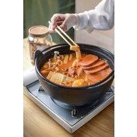 Living and Home 4L Cast Iron Pot Dutch Oven Cookware with Wooden Lid for Campfire Cooking, Induction Hob 29 * 10.5cm in Black