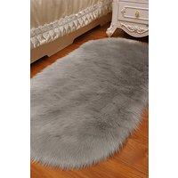 Living and Home Oval Super Soft Shaggy Area Rug Grey | Size: 100cm x 180cm