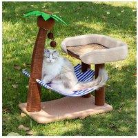 Living and Home Coconut Cat Tree with Hammock and Sisal Perch in Brown