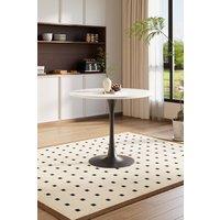Living and Home Round Dining Table with Black Metal Base & MDF Top in White